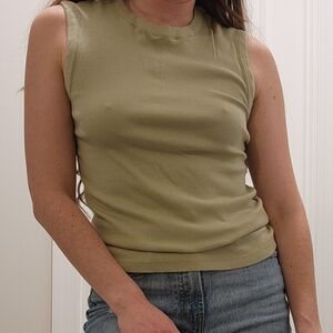 A New Day Sage Green Ribbed Tank Top Sleeveless Crew Neck Fitted Basic